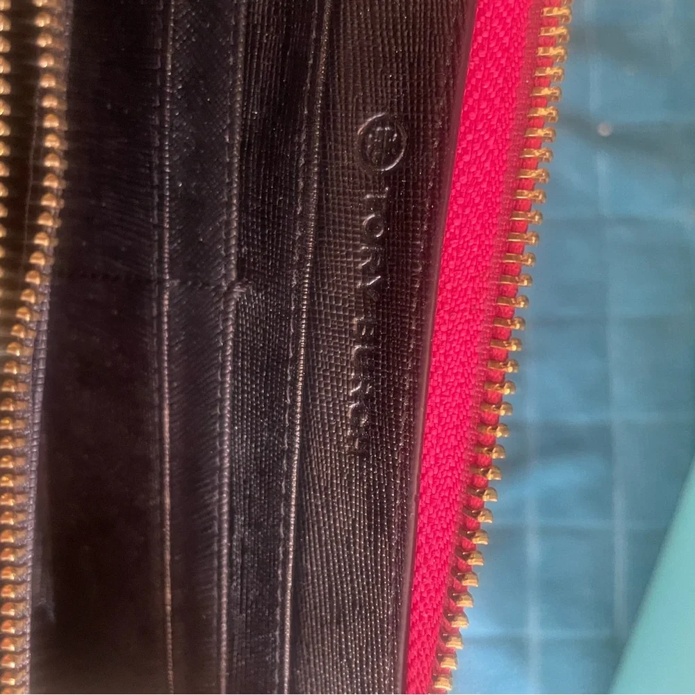 Tory Burch Pink Zip-Around Wallet with Gold Logo